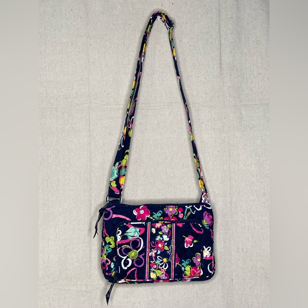 Vera Bradley Frannie Ribbon Blue Floral Crossbody Bag